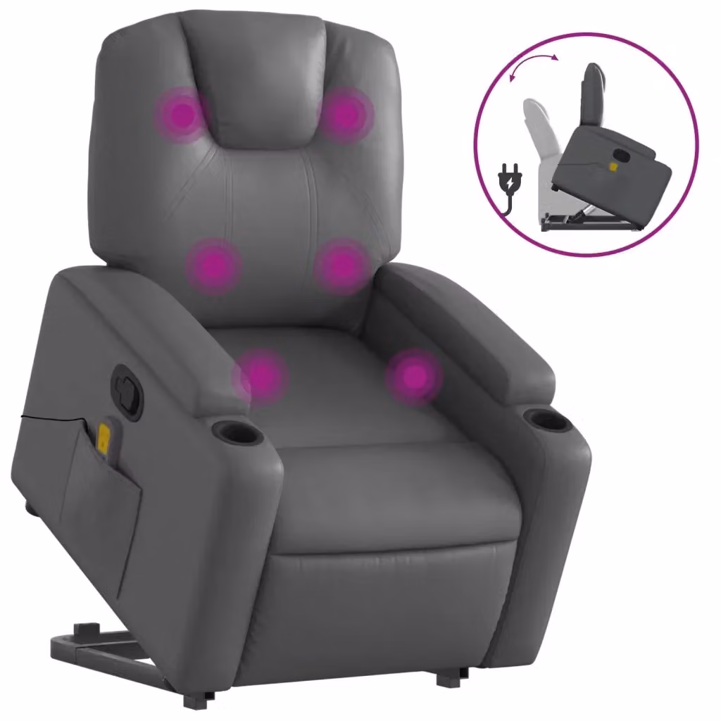 vidaXL Poltrona Alzapersona Reclinabile con Assistenza Elettrica in Similpelle Grigia – 2