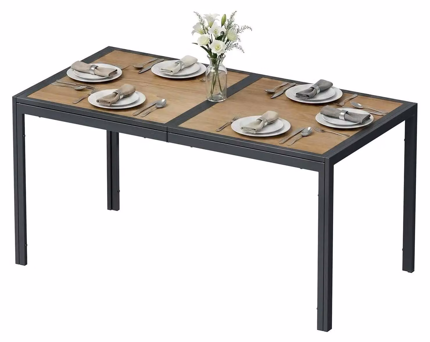 Tavolo da giardino, tavolo da balcone - Tavolo da esterno rettangolare - 150x80x72 cm - Per 6 persone - Struttura in metallo di ferro - Piano del tavolo in materiale composito di legno - Superficie antiscivolo - Grigio