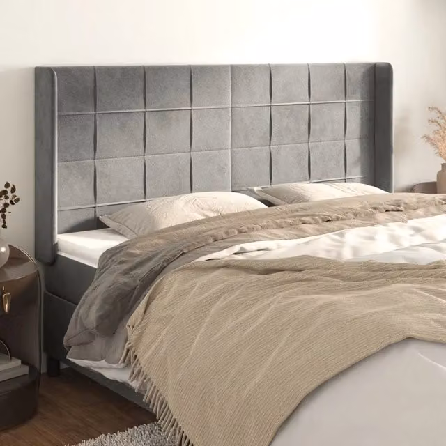 Testiera con Orecchie Design Mania in Velluto Grigio Chiaro L: 163 cm, P: 16 cm, H: 118/128 cm – 1