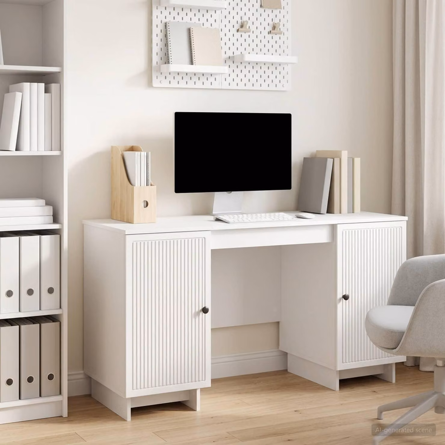 Maison Exclusive - Scrivania in laminato bianco lucido 142,5 x 50 x 75 cm