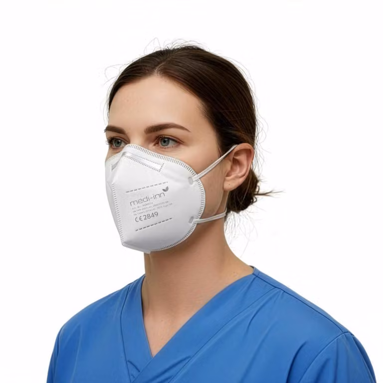 Mascherine protettive Medi-Inn FFP2 NR, tipo IIR, a 3 strati, bianche (10 x 50 = 500 pezzi)