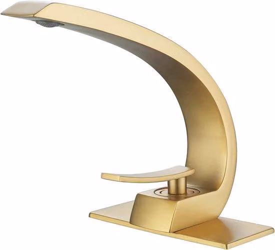 Miscelatore per lavabo - Finitura oro spazzolato, monocomando, adatto per lavabi con un foro o tre fori