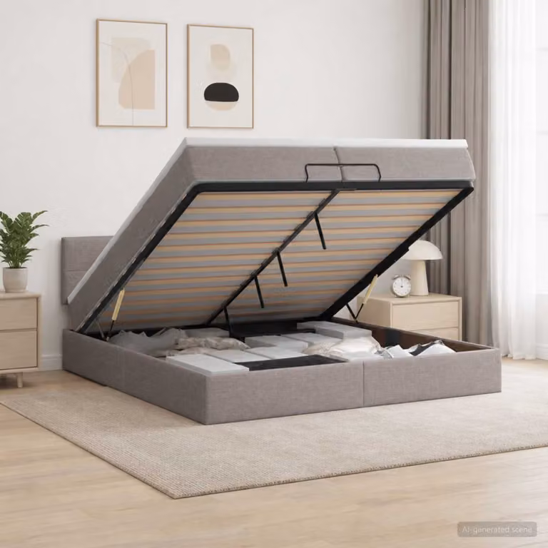 Letto ottomano con materasso vidaXL in tessuto beige e grigio L/P/H: 200 x 200 x 203 cm