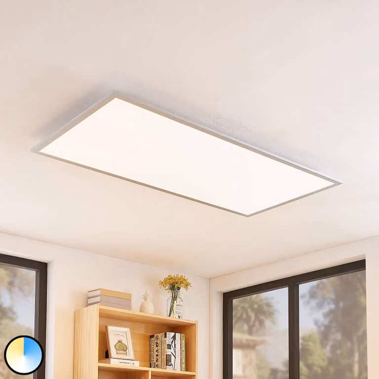 Lindby Zento pannello LED, CCT, telecomando Lindby, dimmerabile, Alluminio / Grigio / Zincato, Cucina, Plastica, Moderno, Pannello LED