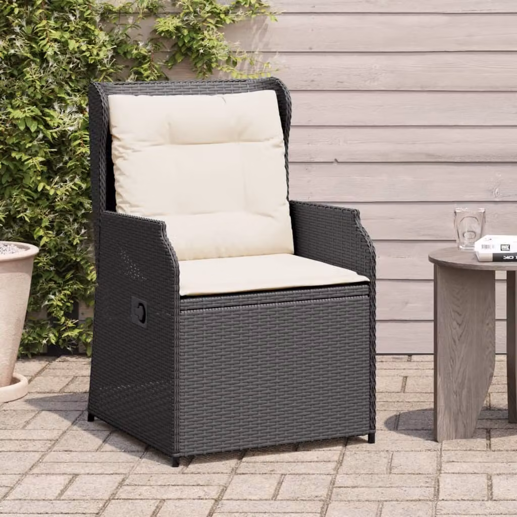 Set di 2 sedie reclinabili da giardino vidaXL in polyrattan nero con cuscini