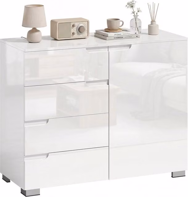 Cassettiera 4 Cassetti Sideboard con Anta ¨C Minimal ¨C Bianco 100x40x80 cm