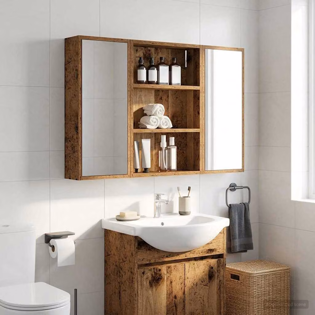 Armadio da bagno a muro vidaXL in legno marrone con ripiani interni e ante a battente L 40 cm, P 10 cm, H 60,5 cm