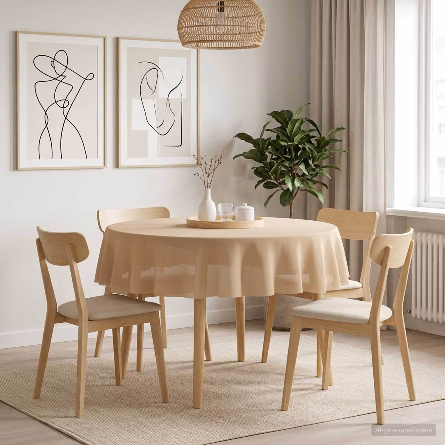 Tovaglia Rotonda vidaXL Beige in Poliestere Idrorepellente e Lavabile, Diametro: 140 cm