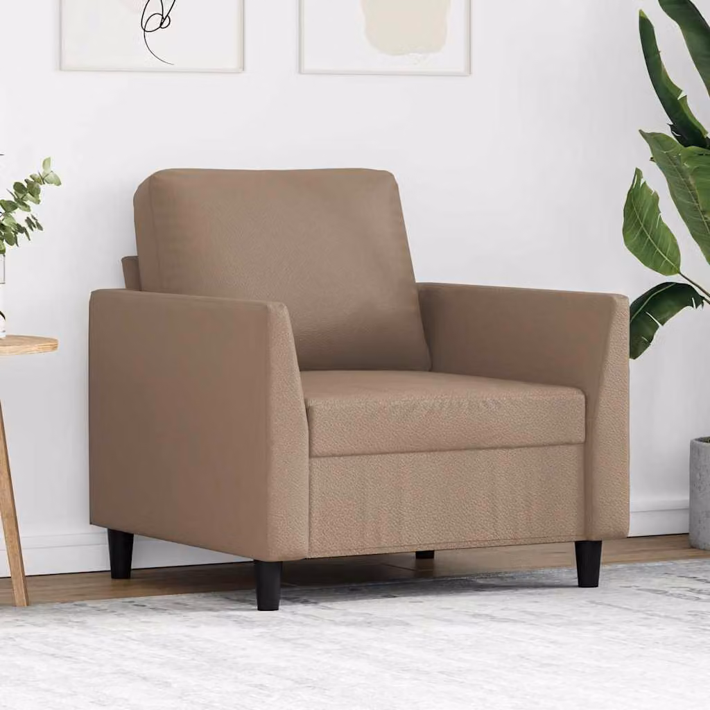 Poltrona moderna vidaXL in similpelle color beige e marrone con struttura in metallo e braccioli