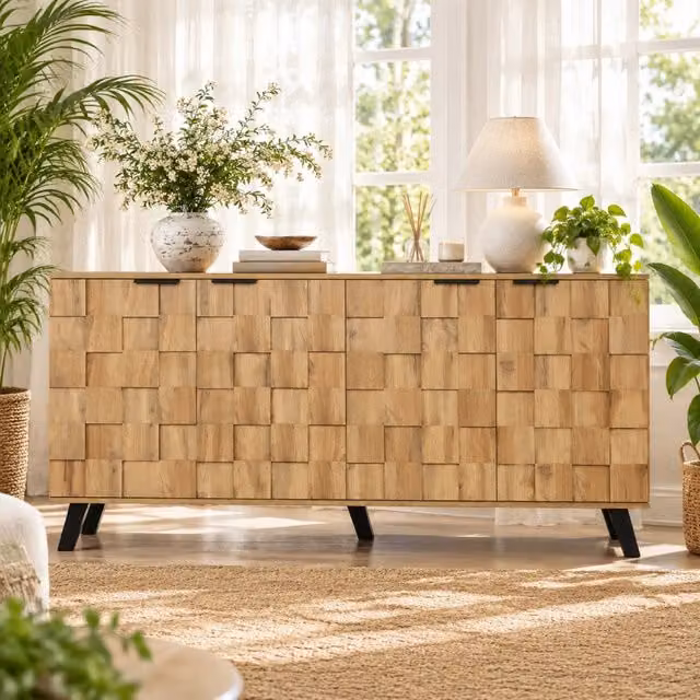 Madia ULEVR 160,5x35,5x78 cm con 4 ante e ripiani regolabili, color legno