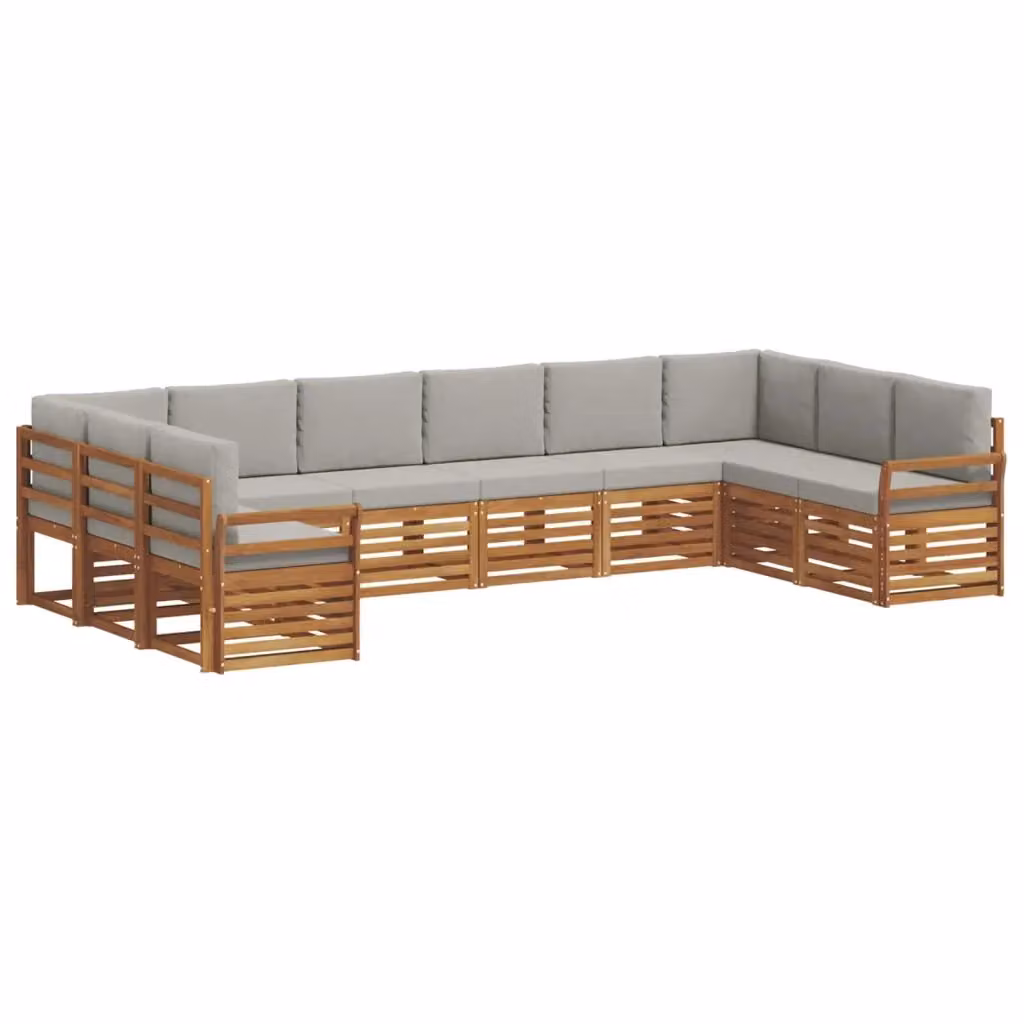 Set di divani da esterno a L vidaXL in legno di acacia con cuscini grigi – 2