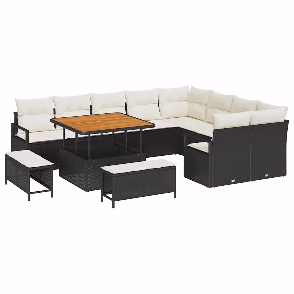 Set Divano da Giardino vidaXL 12 Pezzi L-Shape Nero con Cuscini e Tavolino in Polyrattan e Acciaio – 2