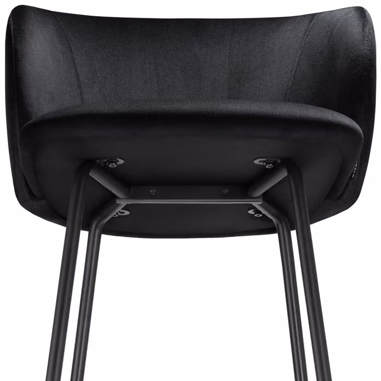 Set di 4 sgabelli Luana TecTake con schienale in effetto velluto nero, design moderno per cucina e soggiorno
