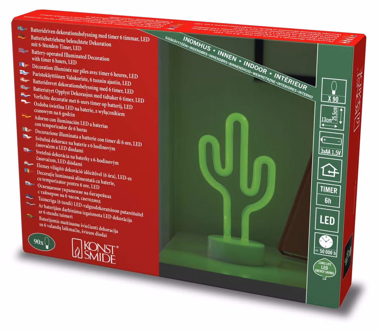 LED-Cactus-Slangsilhouet, 90 LED verdi, timer, alimentato a batteria