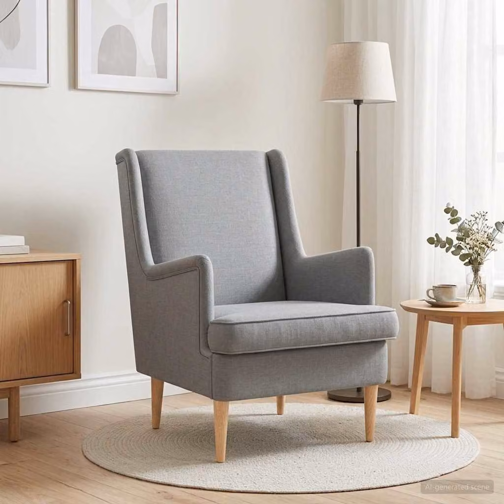 Poltrona Lounge Moderna vidaXL in Tessuto Grigio con Braccioli e Struttura in Legno e Metallo