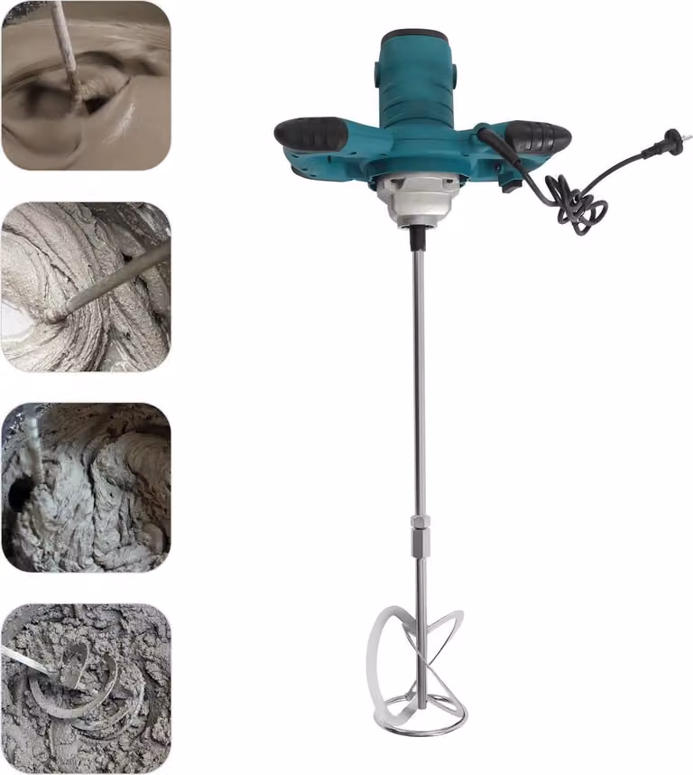 Miscelatore elettrico per malta e calcestruzzo - Miscelatore manuale - 2100 W - 0-800 giri/min a velocità variabile - 220 V/50 Hz - Pala di miscelazione a forma di S - Basso livello di rumorosità - Verde