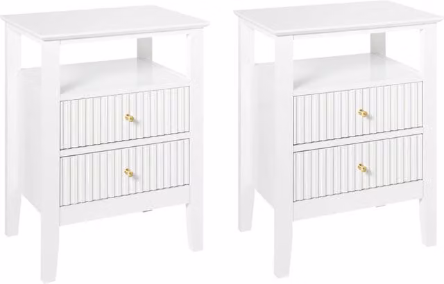 Set di 2 Comodini a 2 cassetti MDF bianco 1 ripiano Maniglia oro Camera da letto Elegante