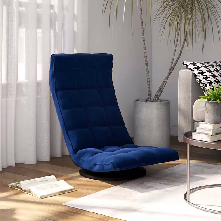 Sedia da pavimento girevole vidaXL in velluto blu con base in metallo e plastica