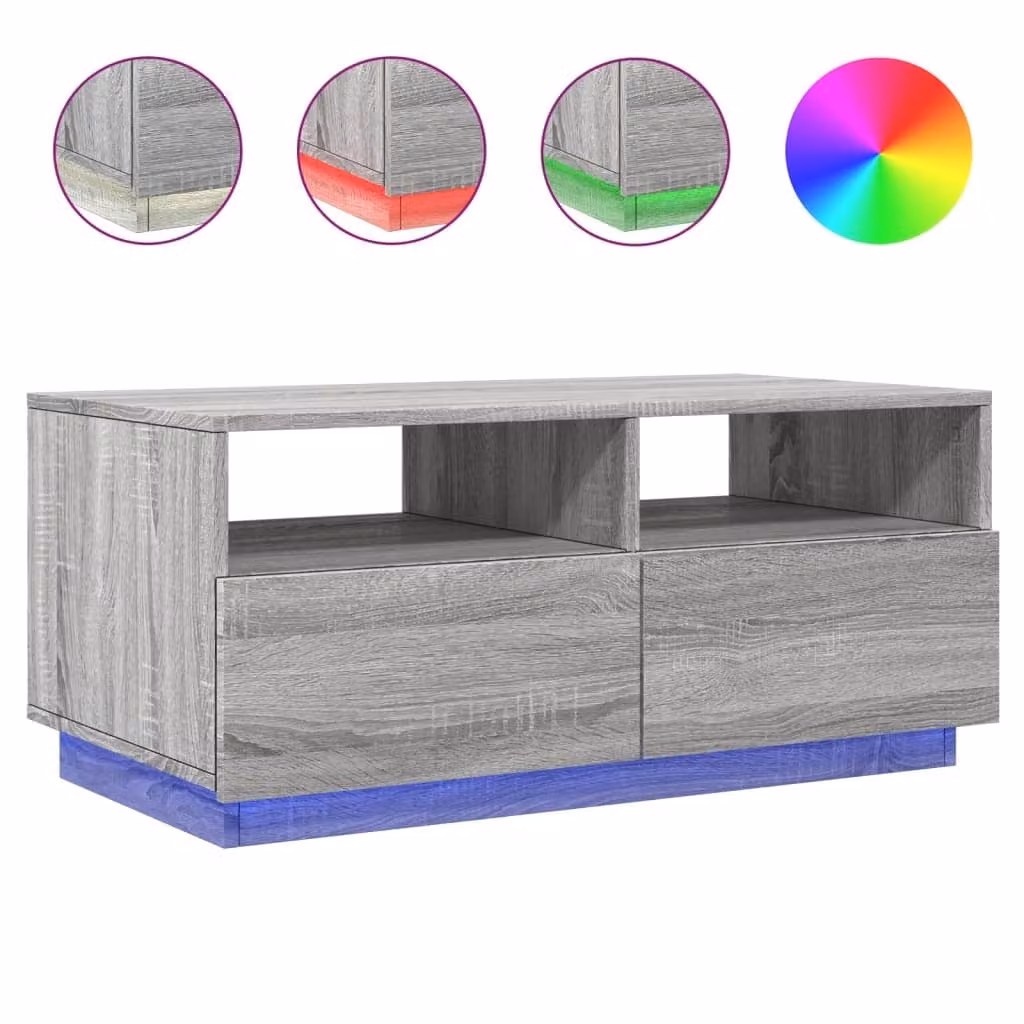 Tavolino con luci LED grigio Sonoma 90x49x40 cm