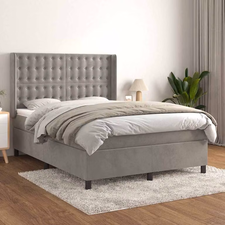 vidaXL Giroletto a Molle con Materasso in Velluto Grigio Chiaro L/P/H: 140 x 200 x 128 cm