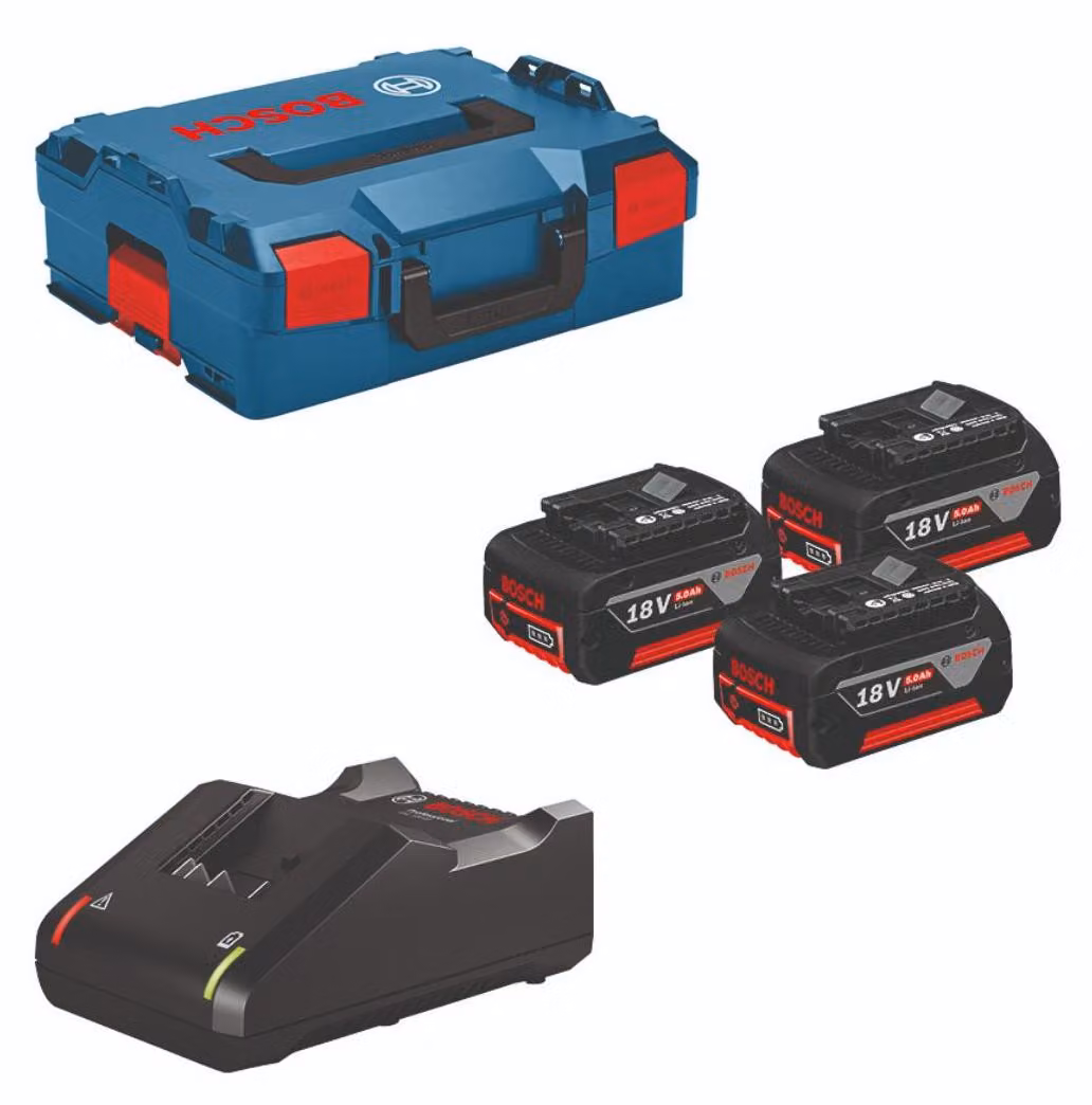 Bosch Professional System de 18V: 3 batterie GBA 18V 5.0Ah, caricabatterie rapido GAL 18V-40, valigetta L-BOXX