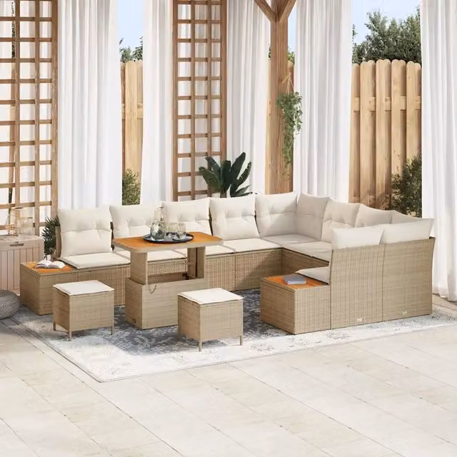 Set Divano da Giardino vidaXL 12 posti in Rattan e Legno di Acacia Beige – 1