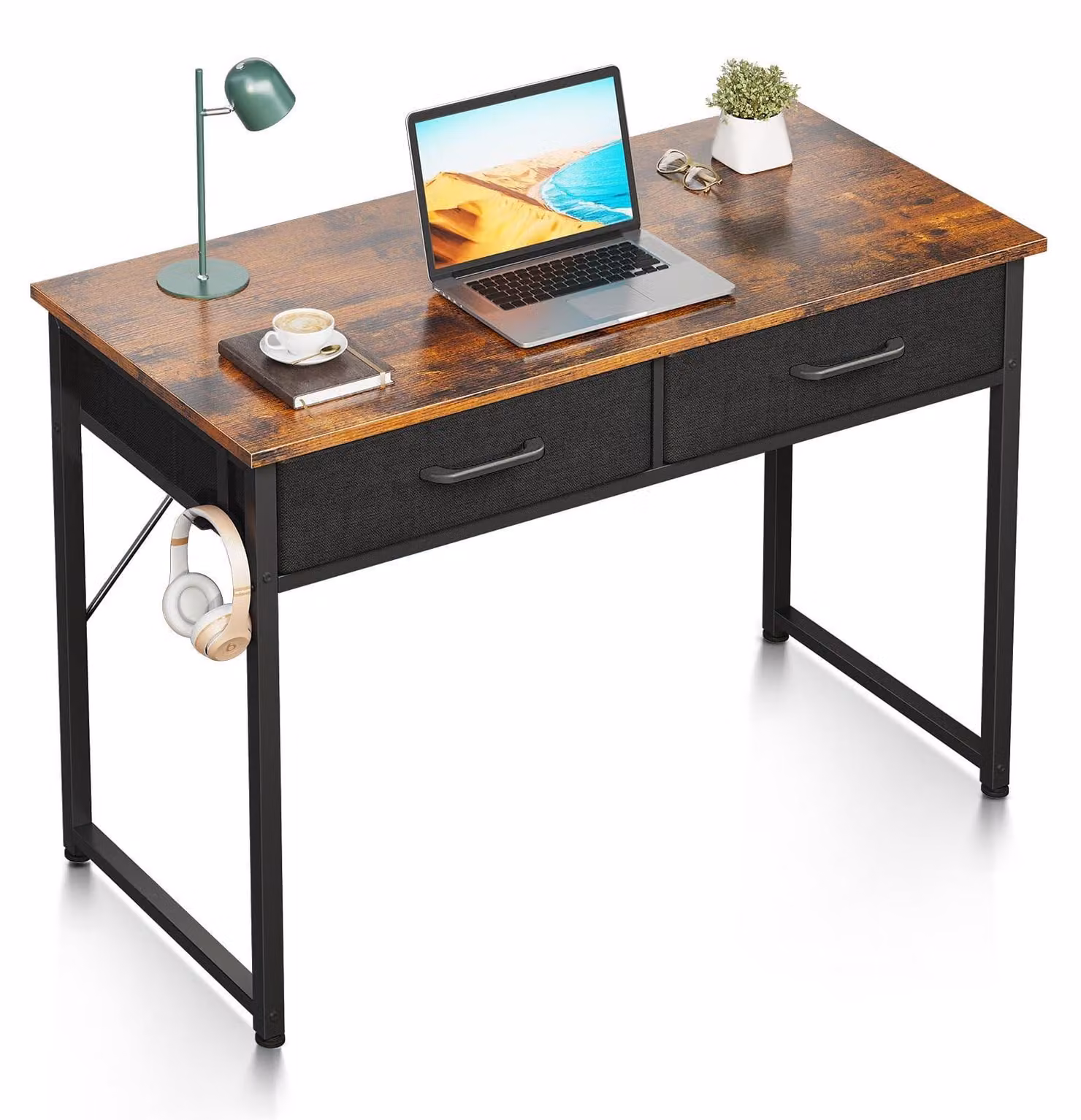 Solidchoice - Scrivania con 2 cassetti e supporto per cuffie, 80x40 cm