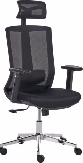 Sedia da ufficio ergonomica BELIANI in tessuto e rete nera con schienale regolabile, poggiatesta e braccioli, design moderno per home office – 1