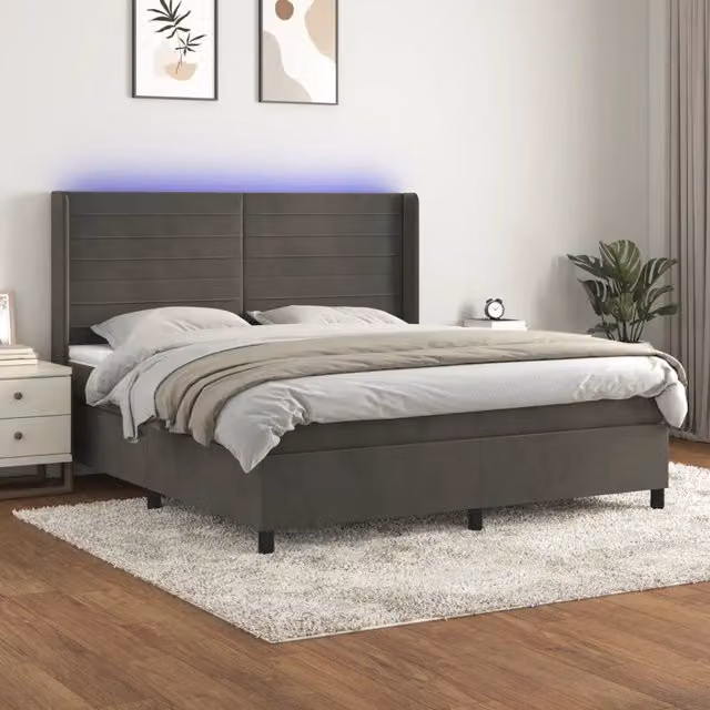 Letto matrimoniale con materasso ibrido e illuminazione LED vidaXL in tessuto grigio L: 180 cm, P: 200 cm, H: 203 cm – 1