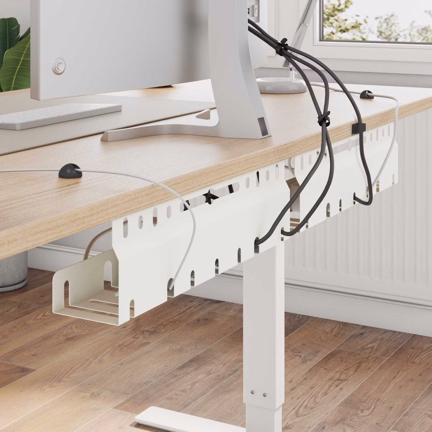 Set di 2 vassoio per gestione cavi sottotavolo vidaXL in metallo bianco