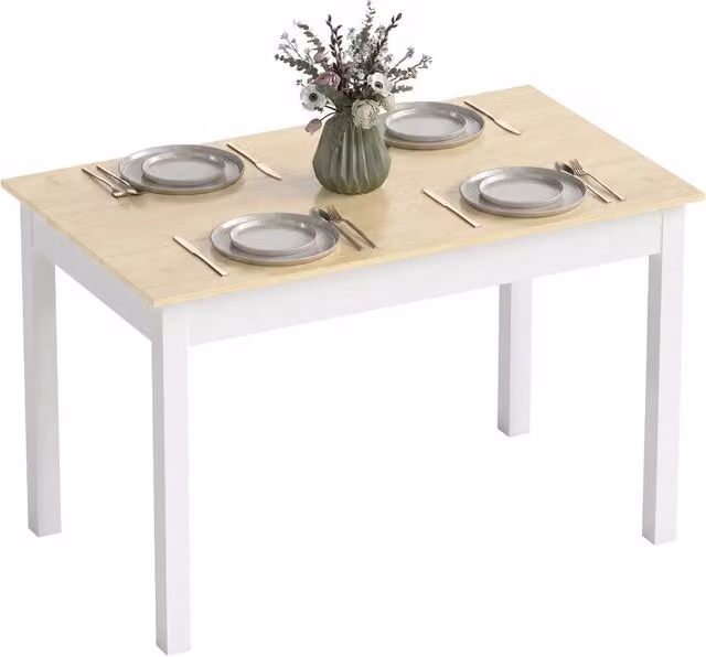 Tavolo da pranzo 4-6 posti in legno laminato bianco e legno design moderno e robusto per cucina e soggiorno 119x70x75cm