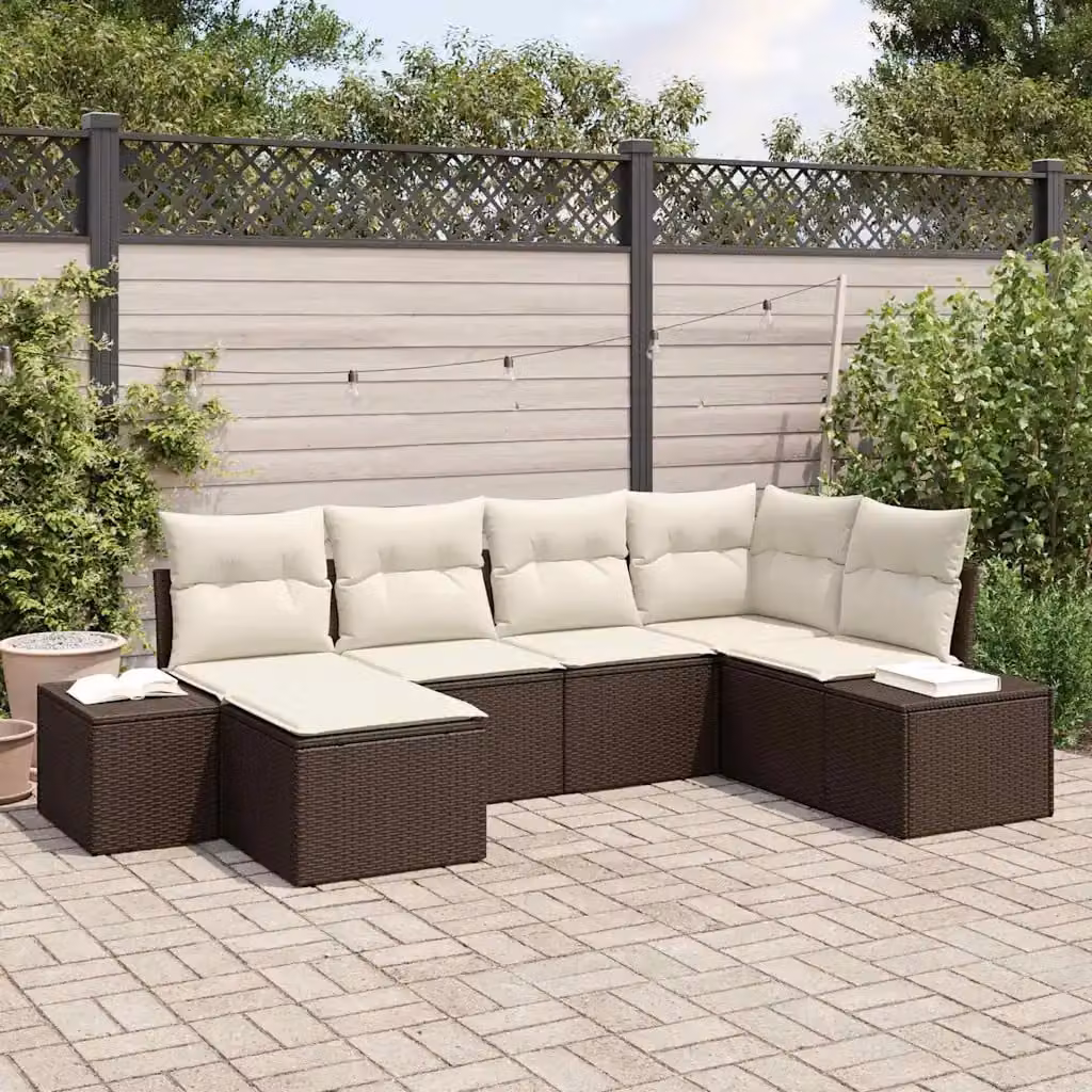Set Divano da Giardino a L vidaXL 6 pz Marrone e Beige con Cuscini Imbottiti e Struttura in Metallo – 1