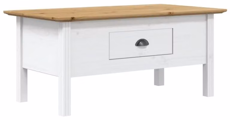 Tavolino da salotto in legno massello, bianco e marrone