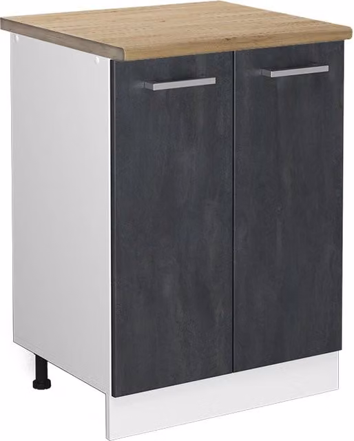 Mobiletto base cucina Vicco R-Line moderno in finitura rovere con ante a battente nero e bianco L: 60 cm, H: 81,6 cm, P: 27,9 cm