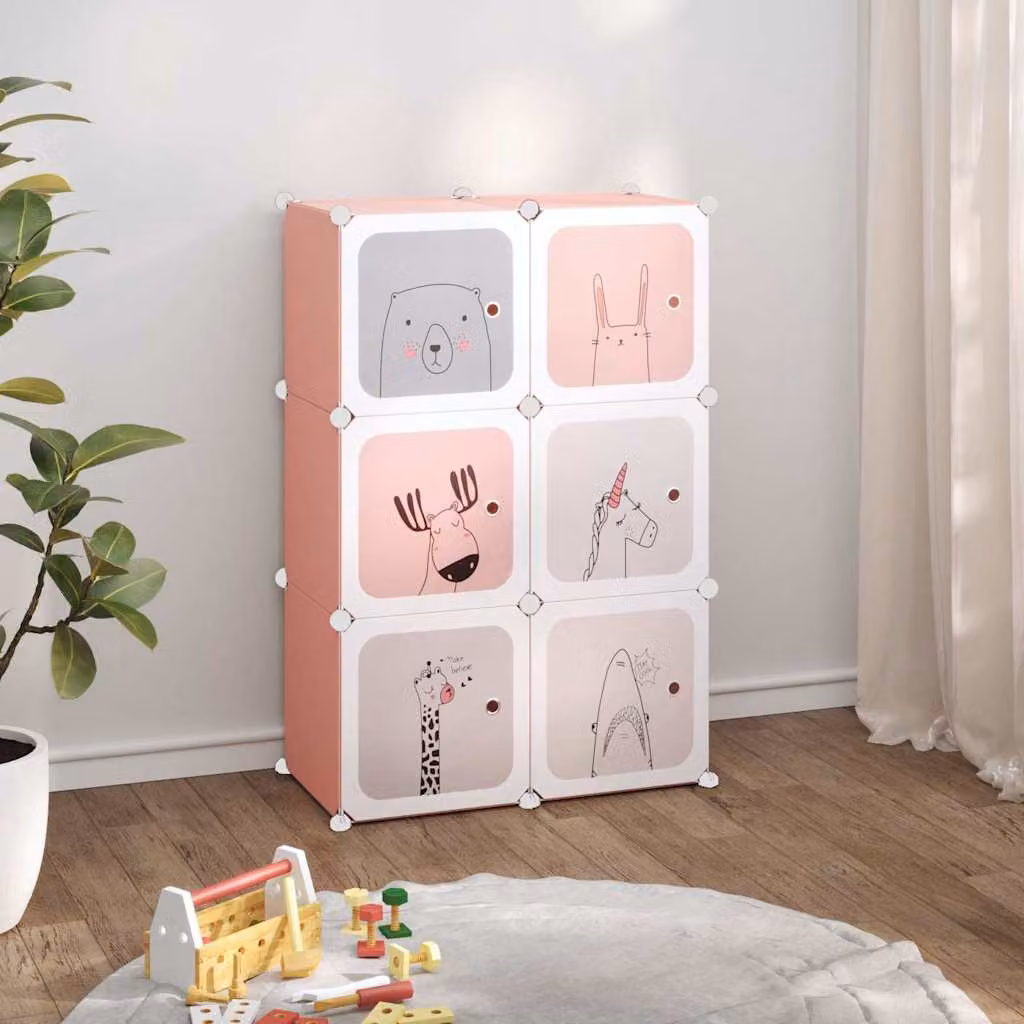 vidaXL Scaffale Portaoggetti per Bambini Rosa con 6 Cubi in Plastica e Metallo L: 108,0 cm, P: 36,5 cm, H: 36,5 cm