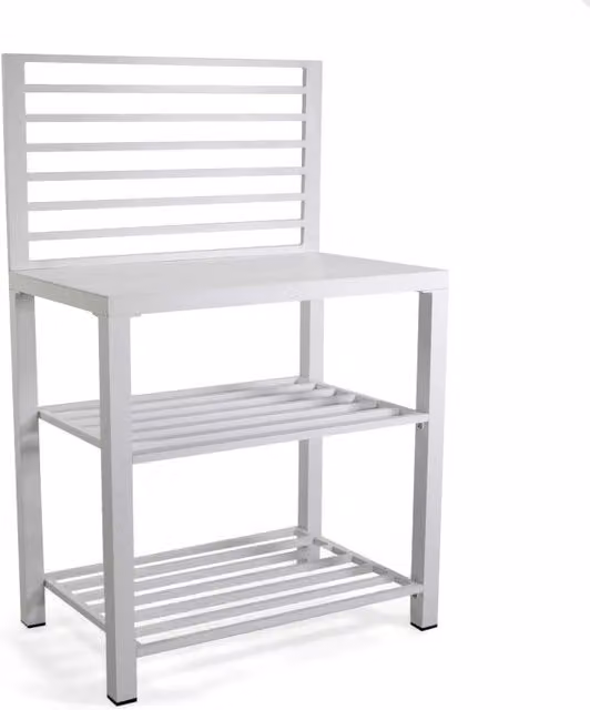 Mobiletto in alluminio bianco Vacchetti con ripiani interni e scaffale aperto L: 90 cm, P: 56 cm, H: 141 cm