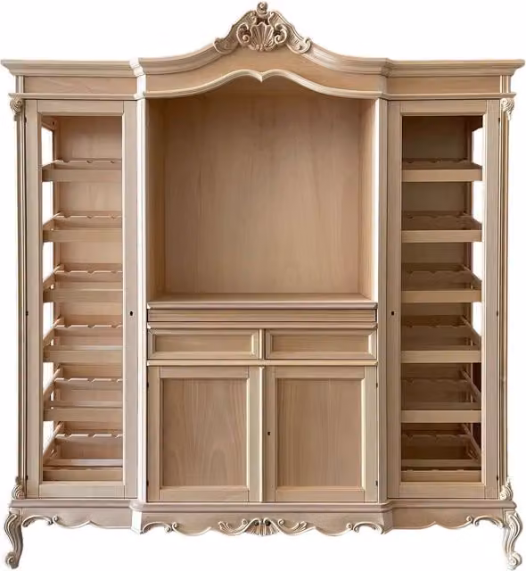 Cantinetta porta bottiglie classica barocco in legno grezzo Mobili 2G L: 215 cm, P: 63 cm, H: 236 cm