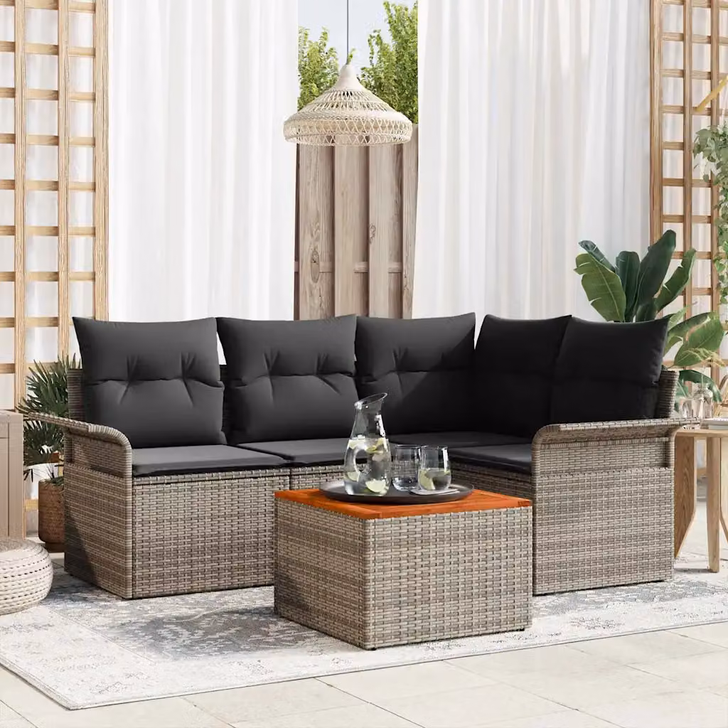 Set Divano da Giardino a L vidaXL in Polyrattan Grigio con Tavolino e Cuscini per 4-5 Persone – 1
