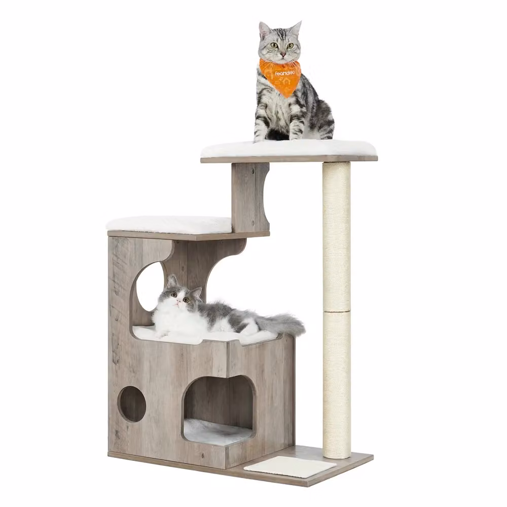 Tiragraffi per Gatti di 86 cm Bianco | FEANDREA, Greige + Bianco