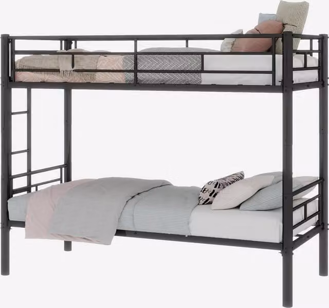 Letto a castello Chicfurn in metallo nero con scala antiscivolo e barriere, divisibile in 2 letti singoli, senza materasso, L: 196 cm, P: 103 cm, H: 156 cm – 1