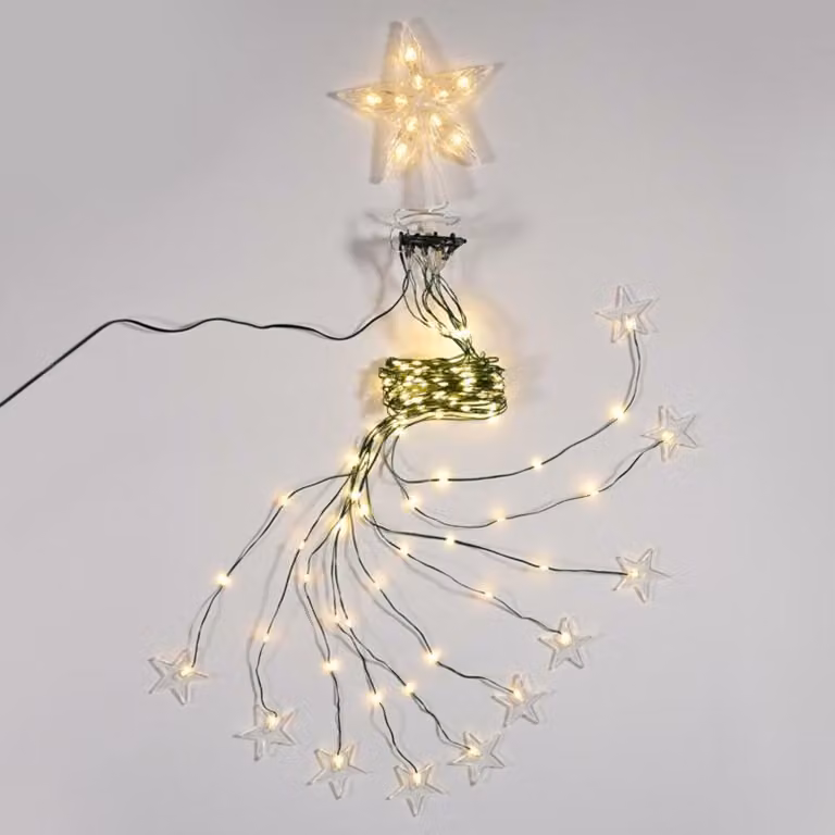 Luci natalizie ACA, 190 LED, ghirlanda a forma di polipo con stelle, luce bianca calda, connessione USB, telecomando con 8 programmi, 10 fili, grado di protezione IP44, 10 x 180 cm, cavo di alimentazione da 5 m, X041901525