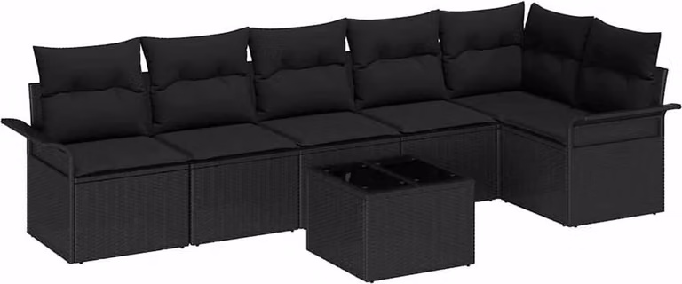 Set Divano da Giardino con cuscino 7 pcs Nero Poly Rattan