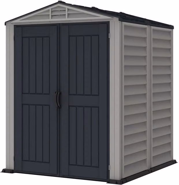Casetta da Giardino Porta Attrezzi GIORDANOSHOP in PVC Grigio con Doppia Porta e Finestra L/P/H: 161 x 171 x 210 cm