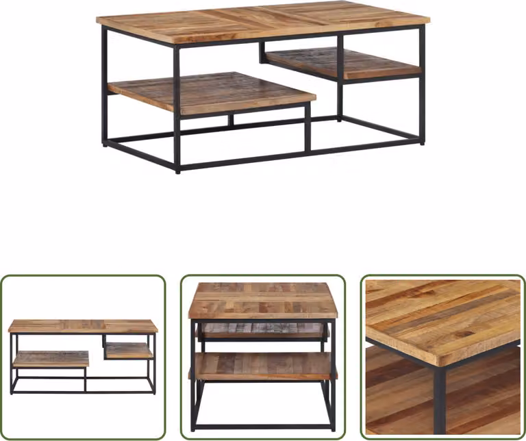 The Living Store tavolino 90x50x39 cm Legno massiccio riciclato teak