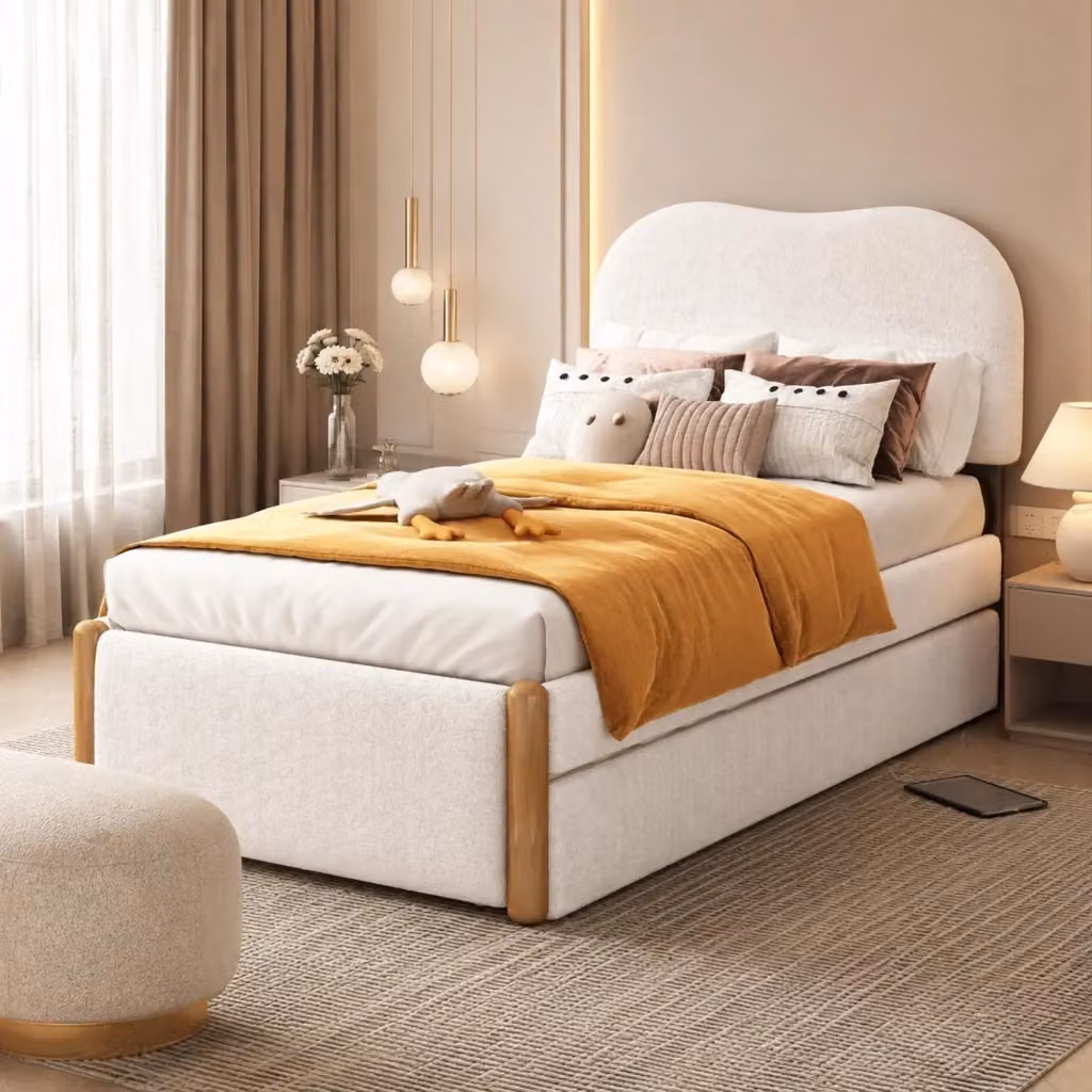 Letto REDOM con letto estraibile e cassetti, rivestimento in tessuto Plush, bianco, L/P: 90 x 200 cm – 2