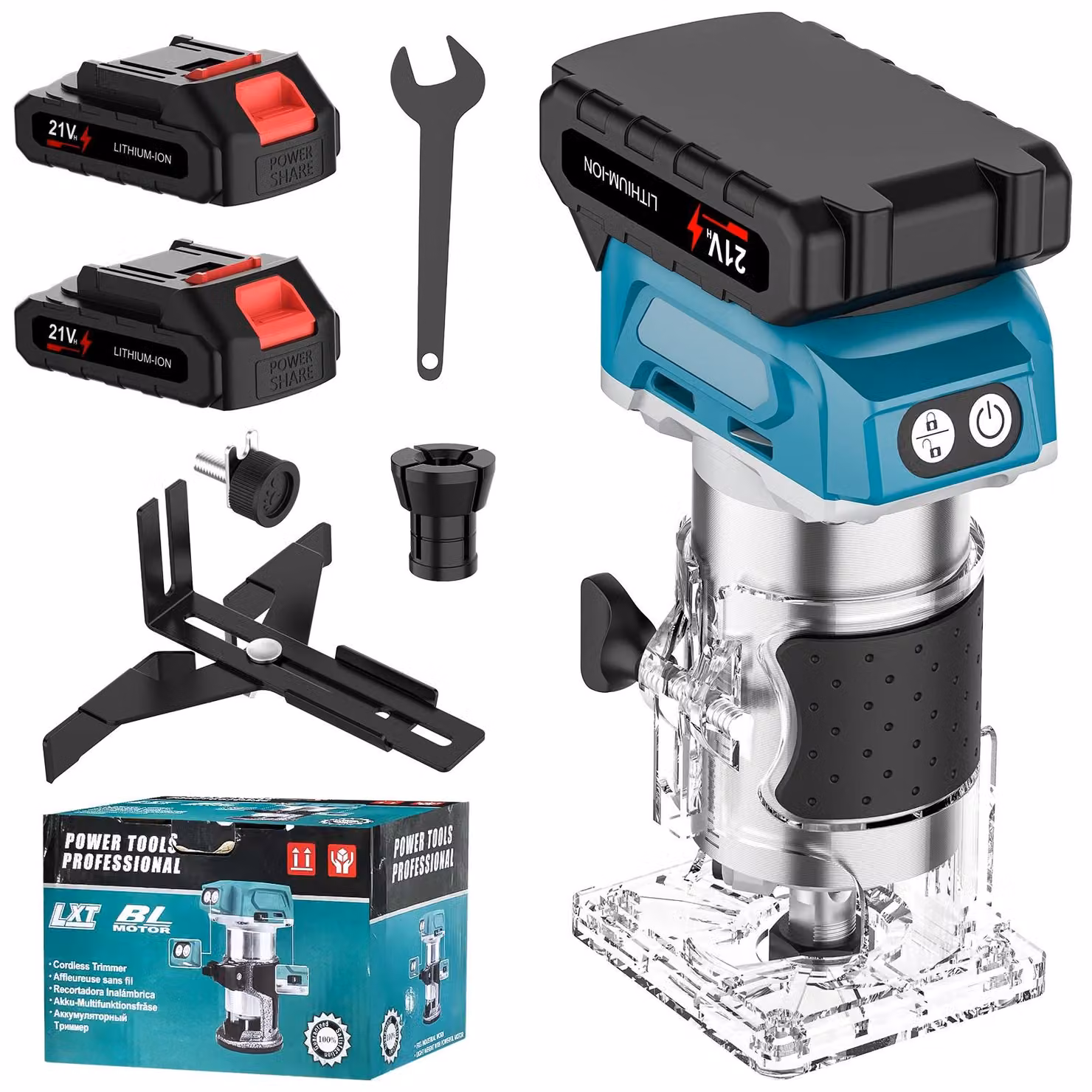 Fresatrice portatile a batteria – Fresatrice per legno senza spazzole – Alimentata a batteria – 2 batterie incluse – 18 V