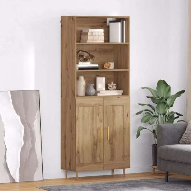 Credenza moderna vidaXL in legno e metallo color rovere e oro, L: 69,5 cm, P: 34 cm, H: 180 cm – 1