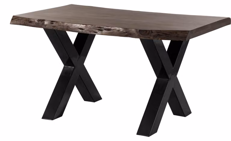 MASSIVMOEBEL24 | Tavolo da pranzo in legno acacia - laccato grigio / ferro X - antracite lucido 140x90x77 FREEFORM 5