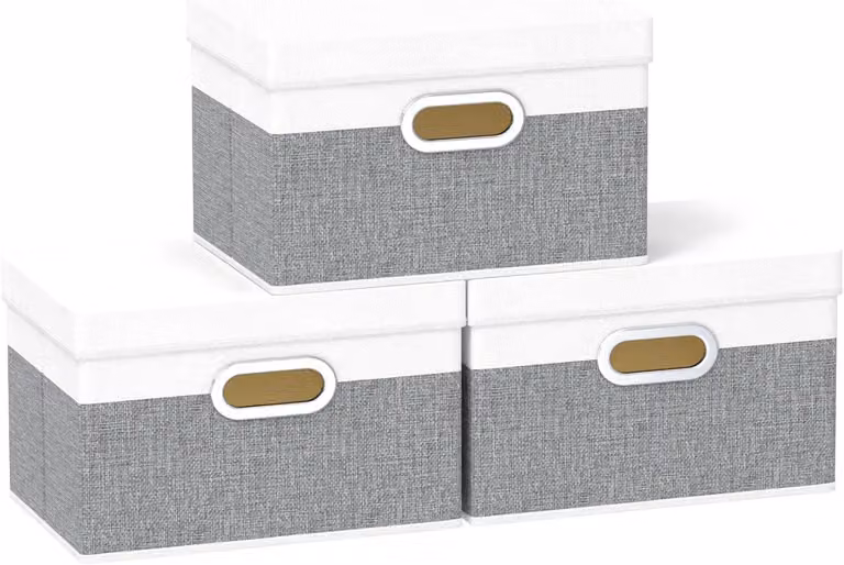 Scatole contenitore con coperchio, pieghevoli, in tessuto, dimensioni 32x23x20 cm, confezione da 3, ideali per abbigliamento