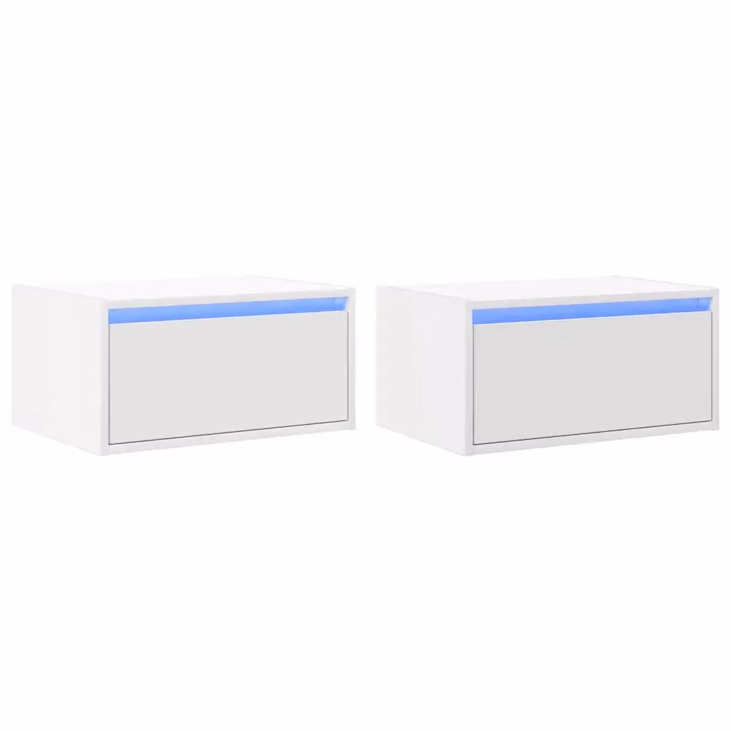 Set di 2 Comodini a Parete Design Mania Bianchi con Luci LED Integrate